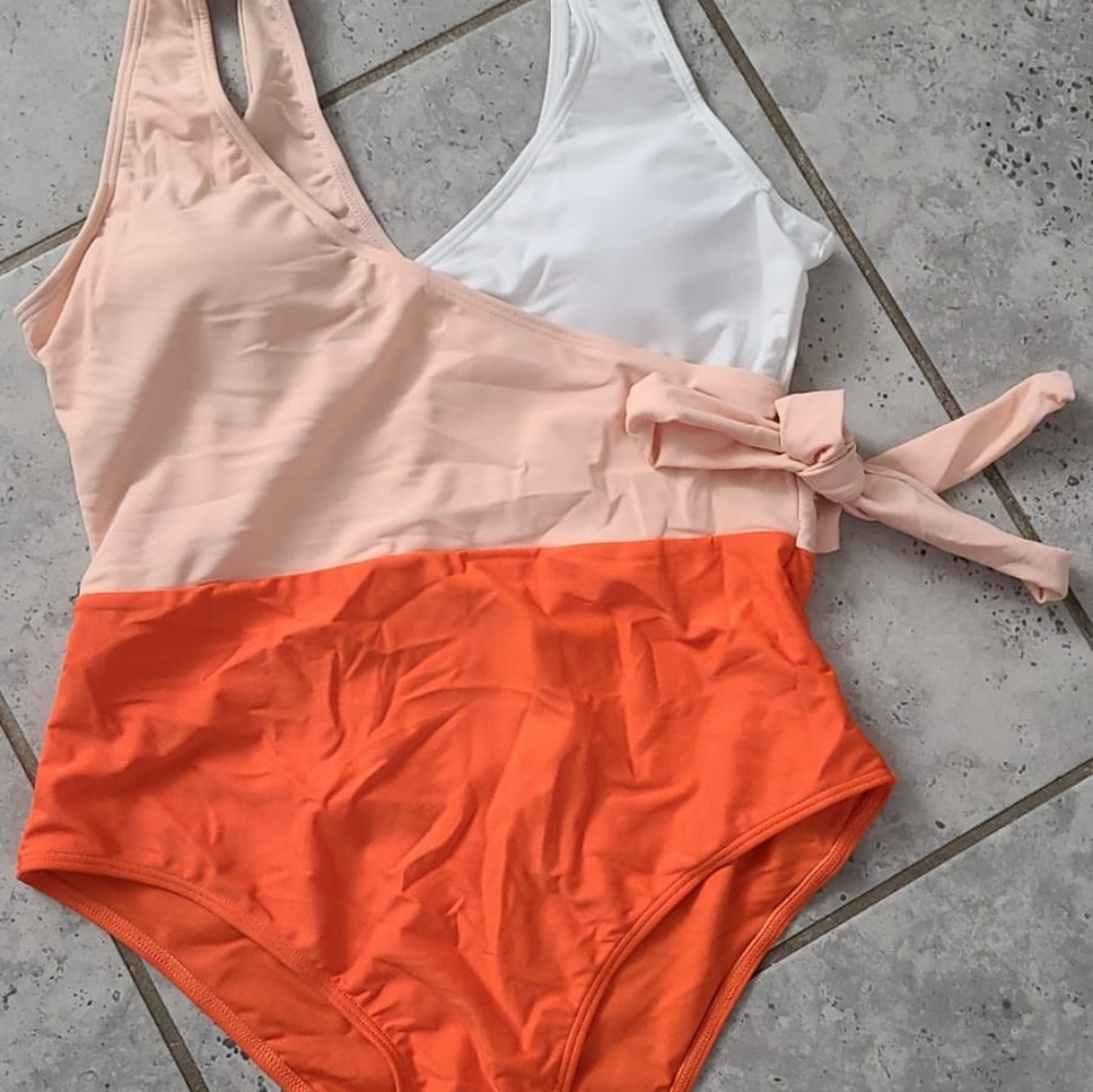 Women's One Piece Swimsuit Wrap Color Block Ti - Picture 7 of 12